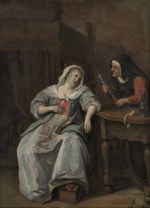 De zieke vrouw door Jan Havickszoon Steen